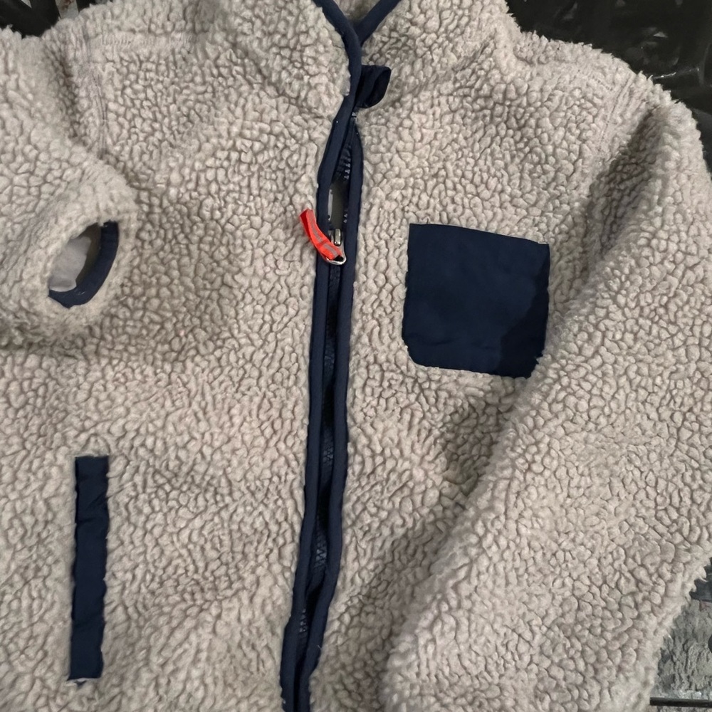 Cozy Sherpa Fleece Jacket with Navy Accents